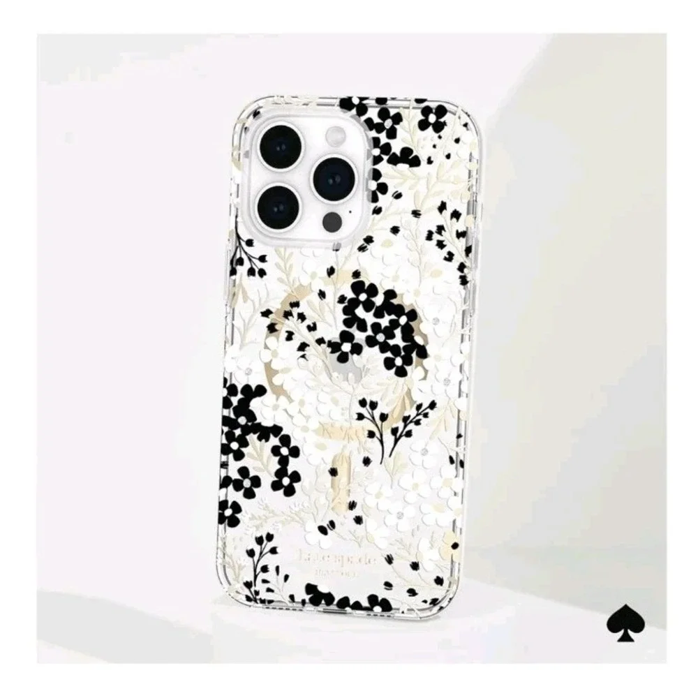kate spade New York Case for iPhone 14 Pro Max w MagSafe Clear Floral Gold Black
